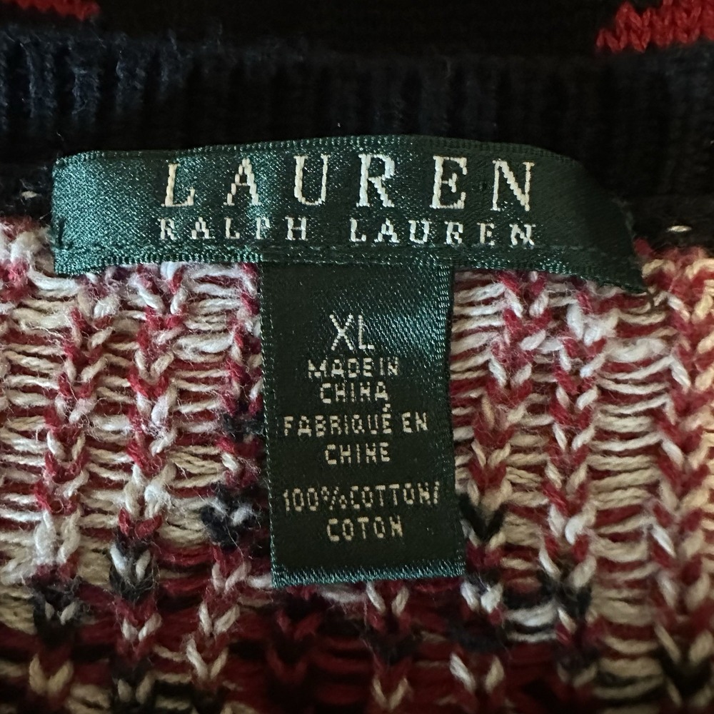 Lauren Ralph Lauren Sweater Womens Black Red Southwest Aztec Knit Pullover Sz XL - Picture 7 of 8